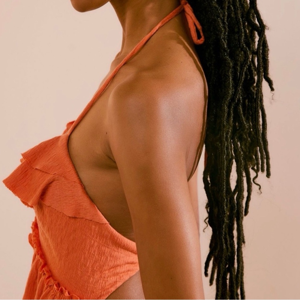 Orange Ruffled Halter Dress